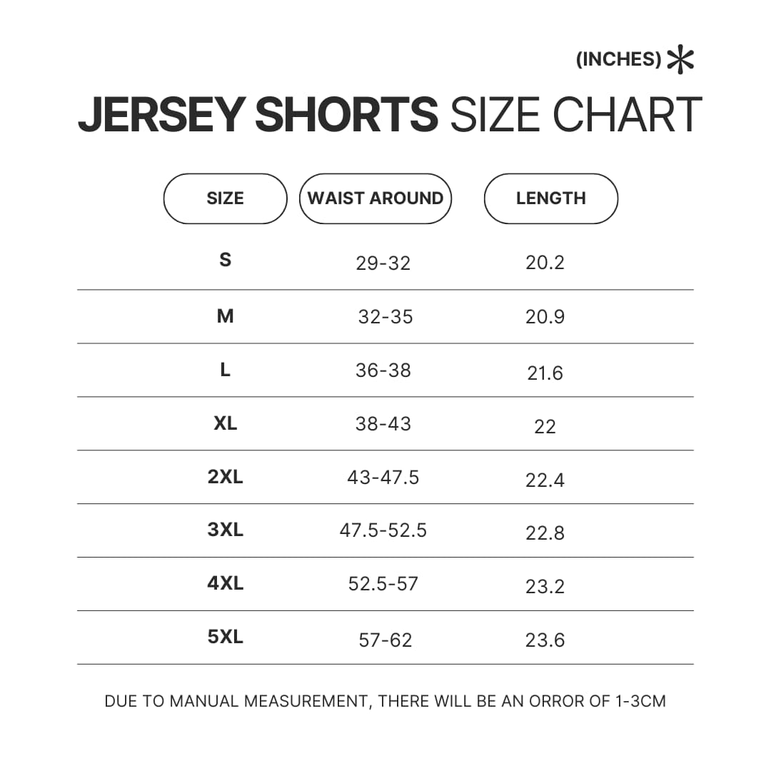 Jersey Shorts Size Chart - Valorant UK Shop