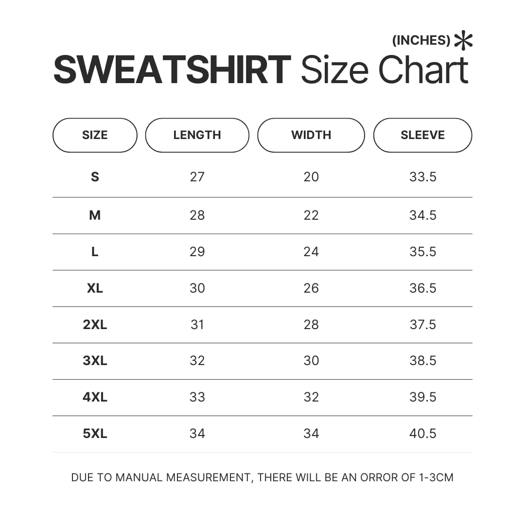 Sweatshirt Size Chart - Valorant UK Shop