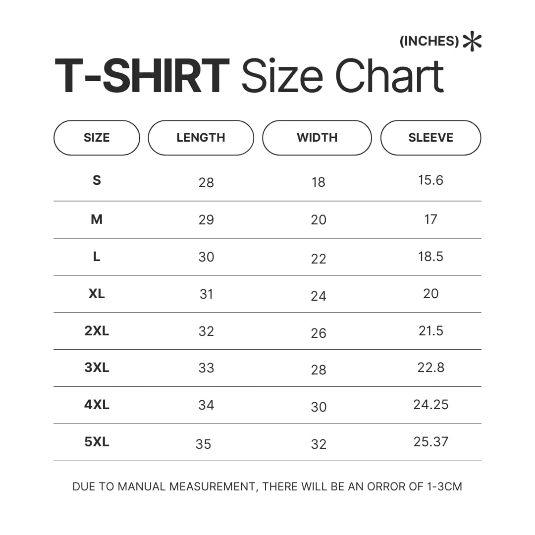 T shirt Size Chart - Valorant UK Shop